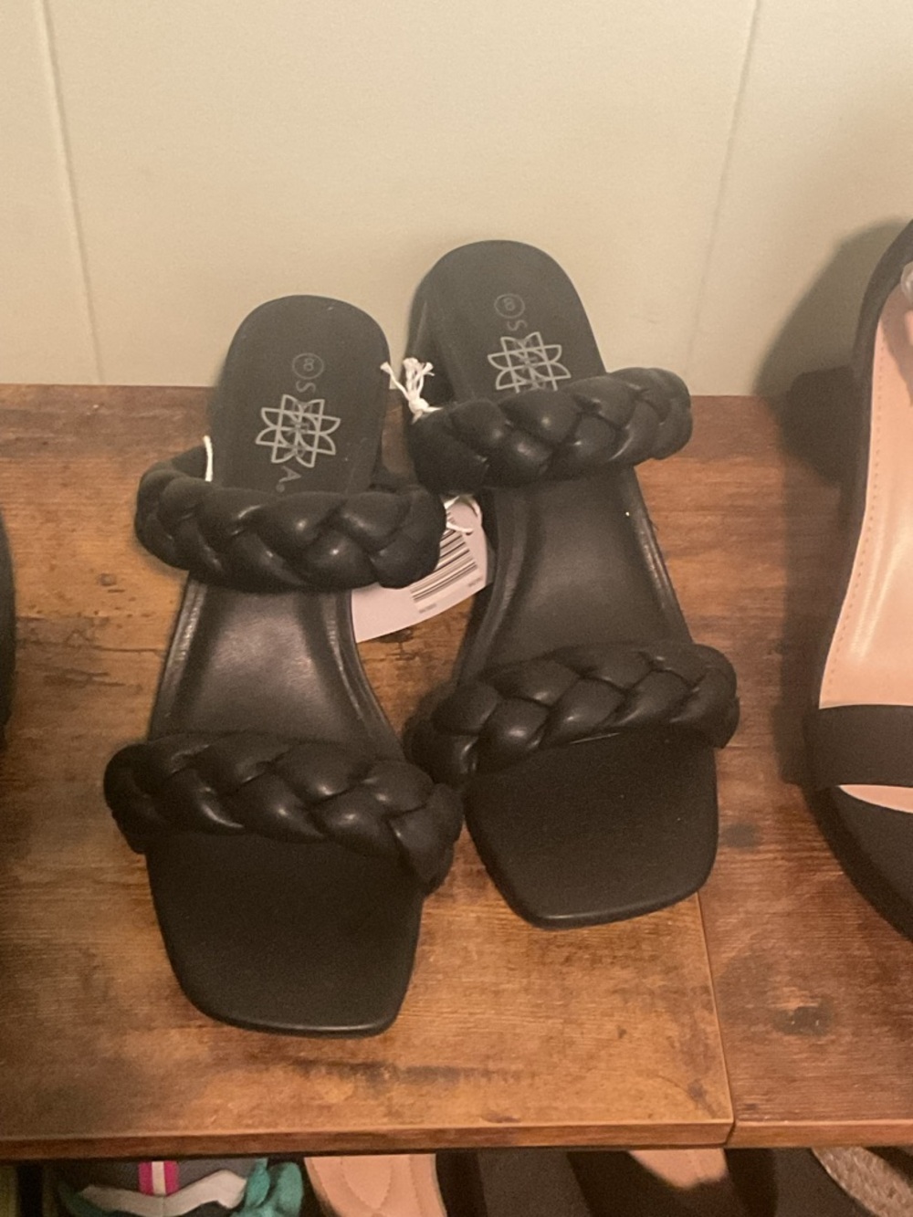 Serra Black Braided Double-Strap Slide Mules